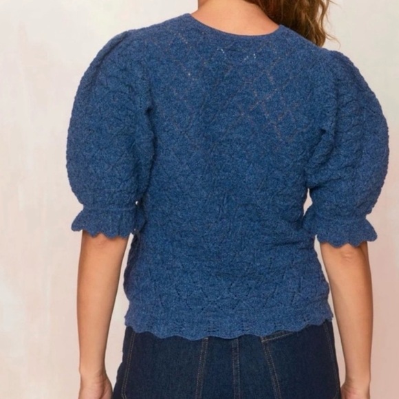 CHRISTY DAWN logan sweater short sleeve blue medium baby alpaca fur puff sleeve - Picture 3 of 8